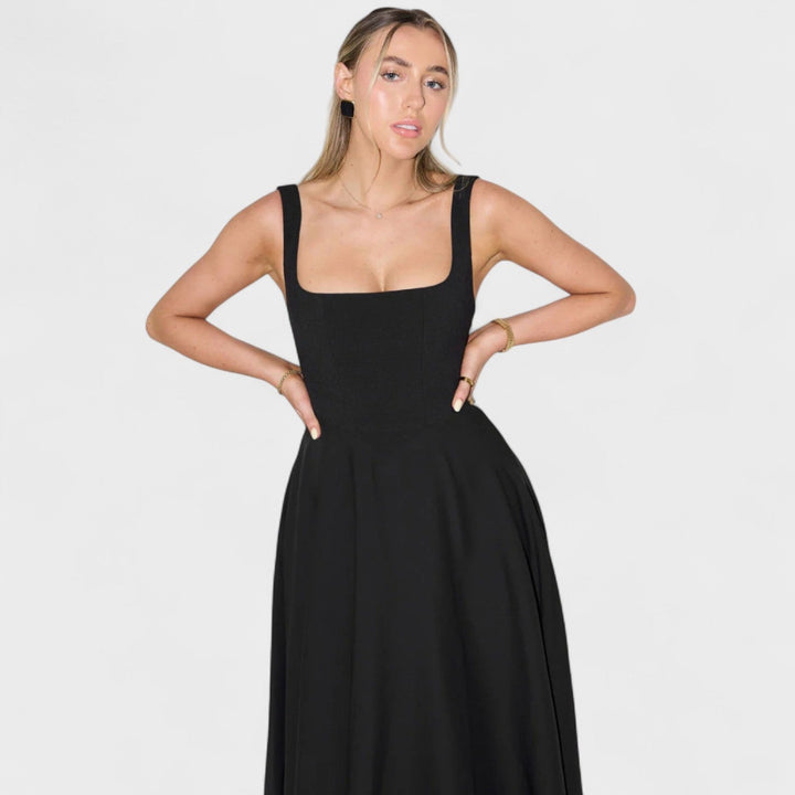 Vintém d'Ouro - Vestido Midi com Decote Quadrado