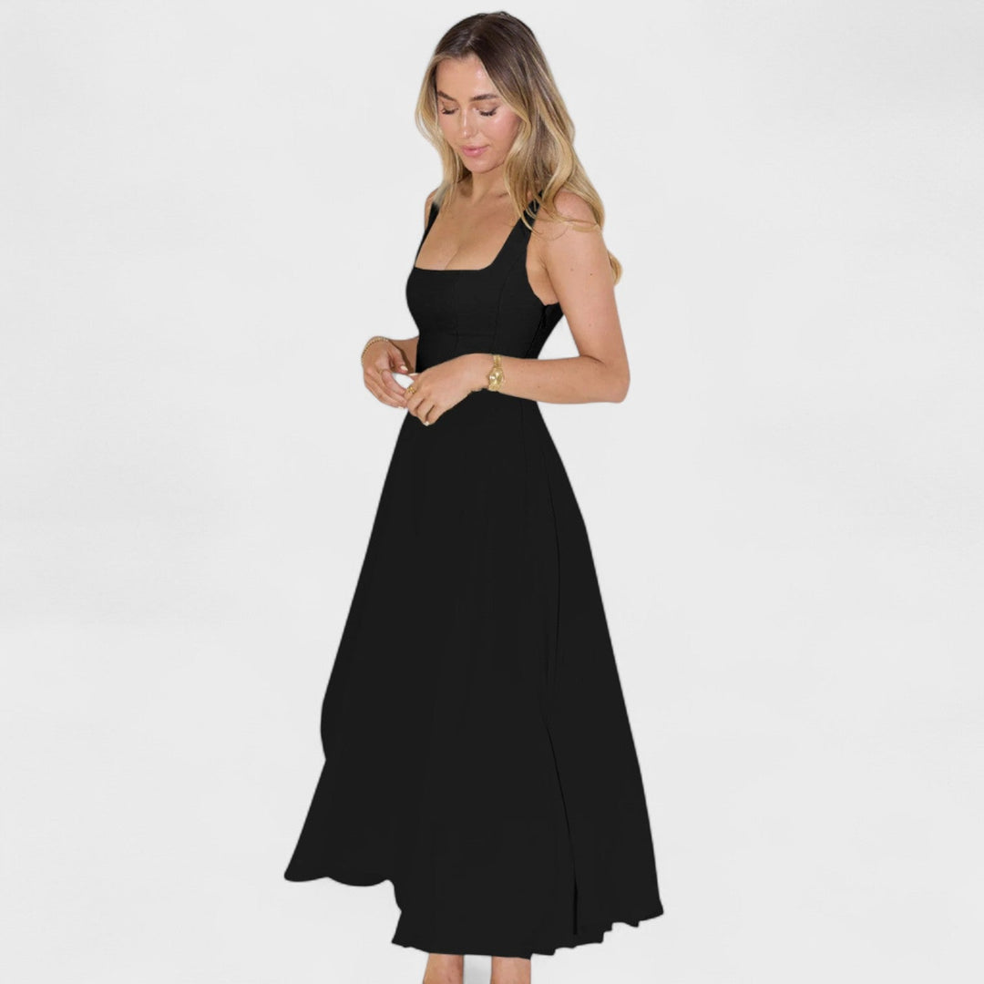 Vintém d'Ouro - Vestido Midi com Decote Quadrado