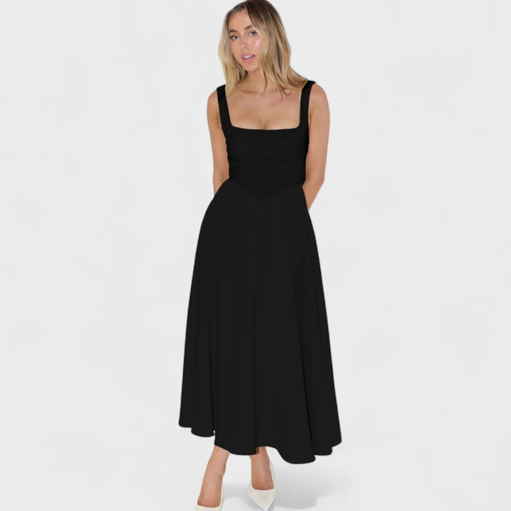 Vintém d'Ouro - Vestido Midi com Decote Quadrado
