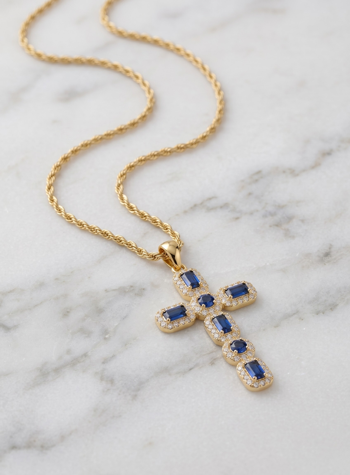Vintém d'Ouro - Colar Elegante com Cruz de Zircónias