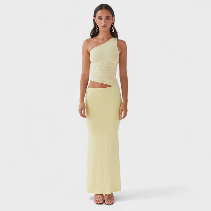 Vintém d'Ouro - Vestido maxi assimétrico
