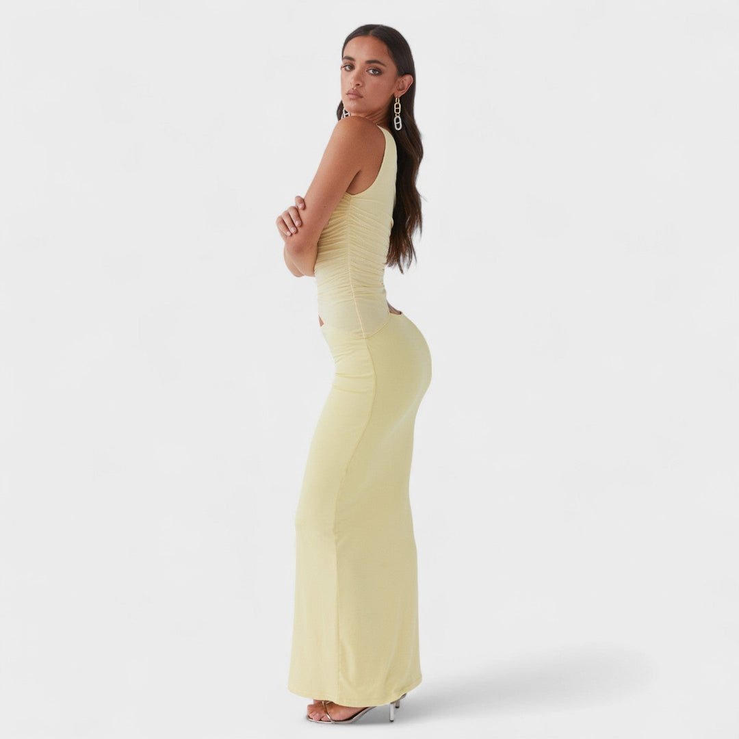 Vintém d'Ouro - Vestido maxi assimétrico