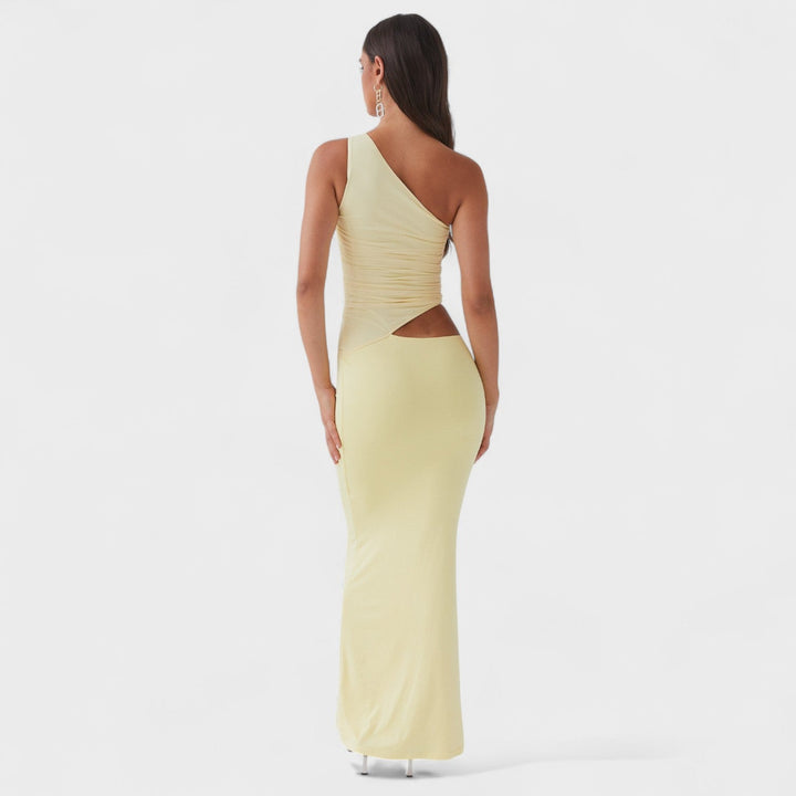 Vintém d'Ouro - Vestido maxi assimétrico