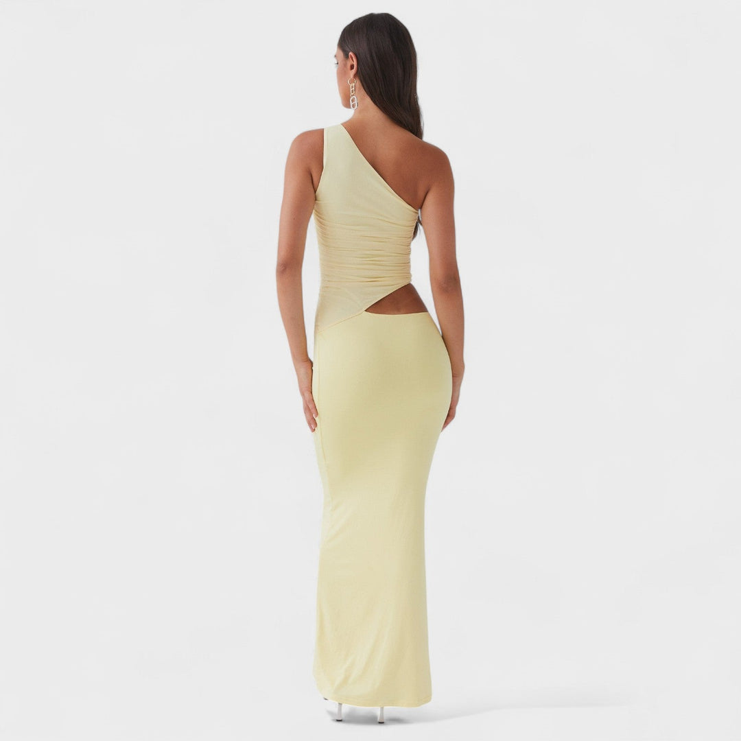 Vintém d'Ouro - Vestido maxi assimétrico