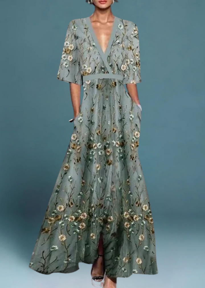 Vintém d'Ouro - Vestido maxi floral elegante