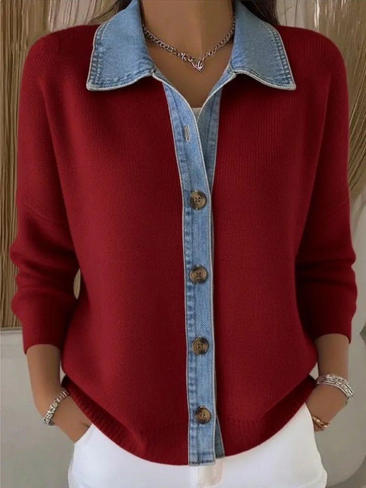 Vintém d'Ouro - Camisola de Malha com Gola de Denim
