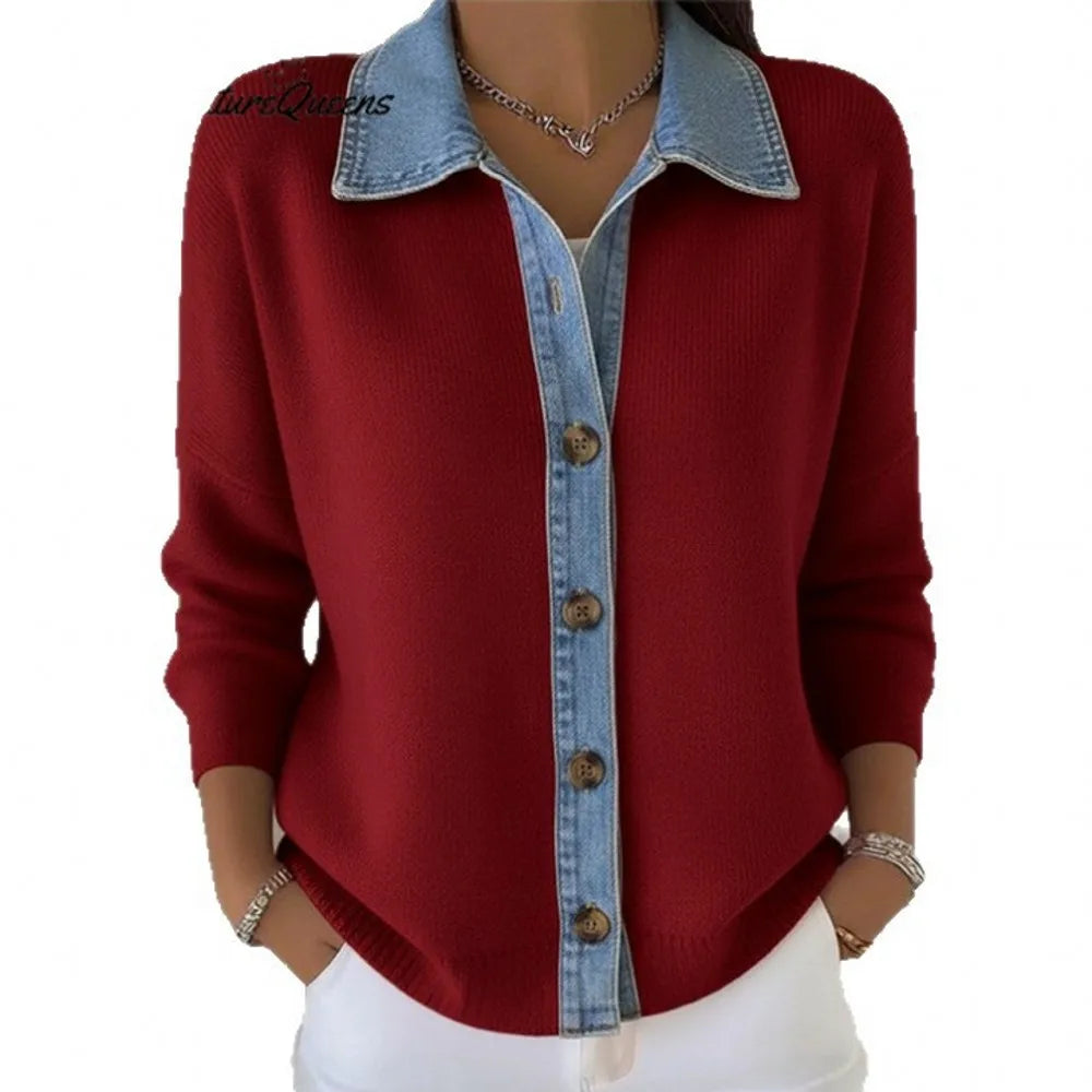 Vintém d'Ouro - Camisola de Malha com Gola de Denim