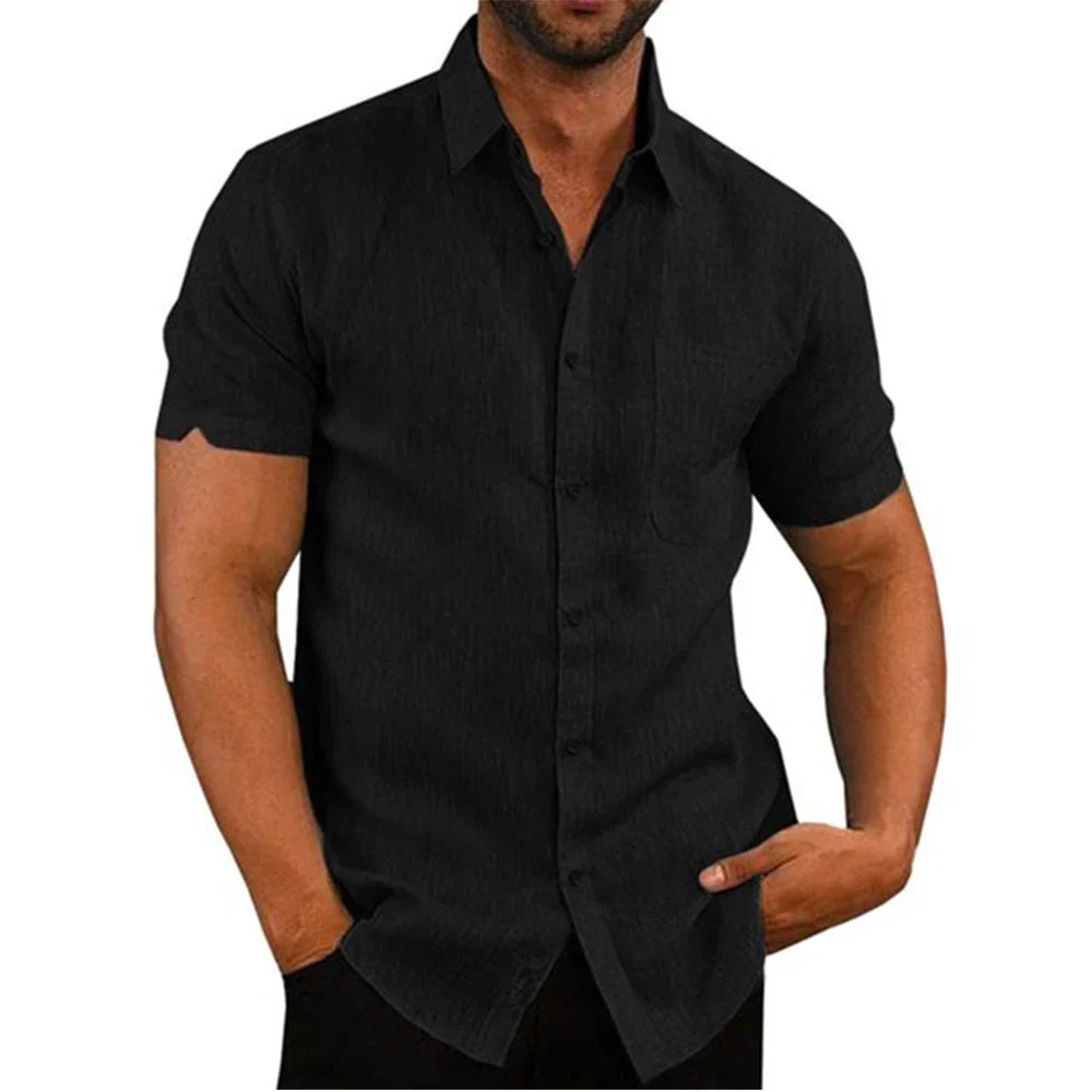 Vintém d'Ouro - Camisa de manga curta em linho e algodão