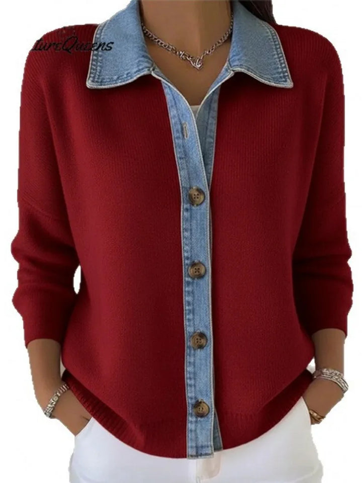 Vintém d'Ouro - Camisola de Malha com Gola de Denim