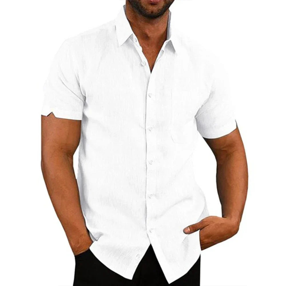 Vintém d'Ouro - Camisa de manga curta em linho e algodão