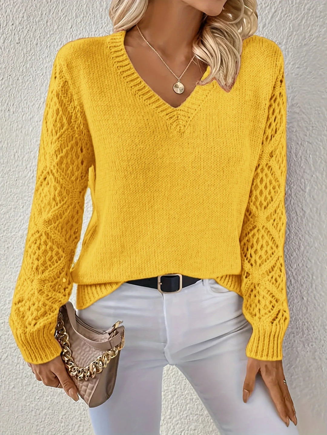 Vintém d'Ouro - Suéter casual de malha com decote em V
