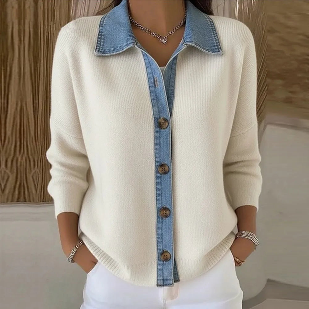Vintém d'Ouro - Camisola de Malha com Gola de Denim
