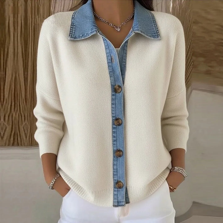 Vintém d'Ouro - Camisola de Malha com Gola de Denim