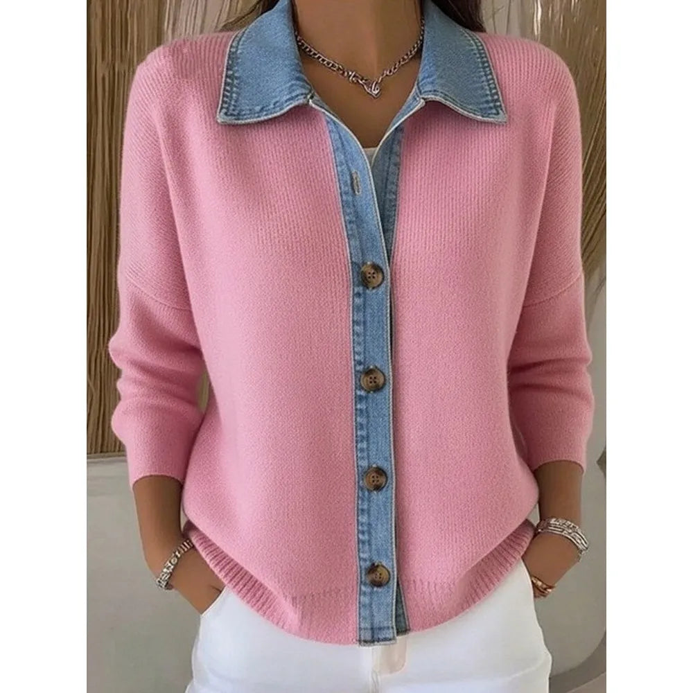 Vintém d'Ouro - Camisola de Malha com Gola de Denim
