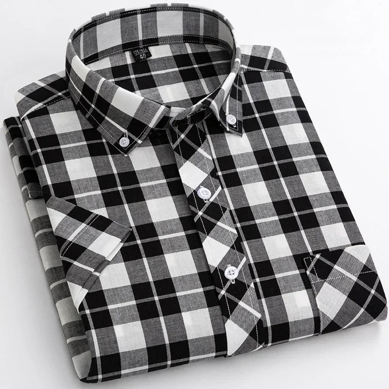 Vintém d'Ouro - Camisa de algodão xadrez de manga curta