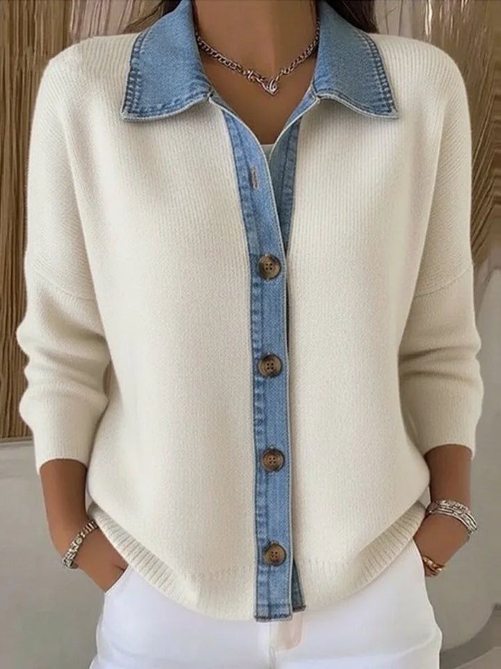 Vintém d'Ouro - Camisola de Malha com Gola de Denim