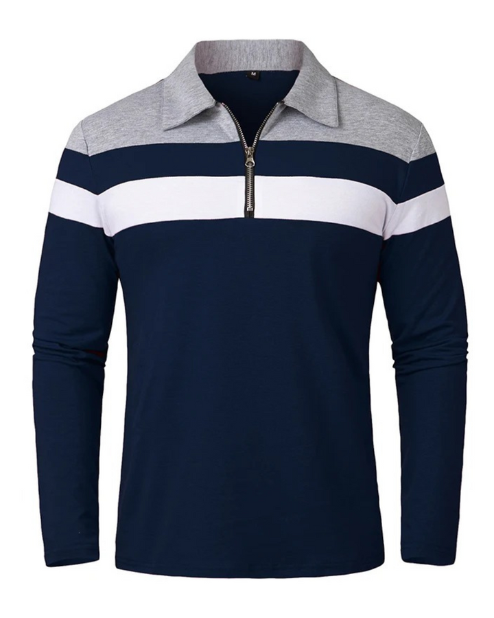Vintém d'Ouro - Camisola elegante com fecho de correr às riscas