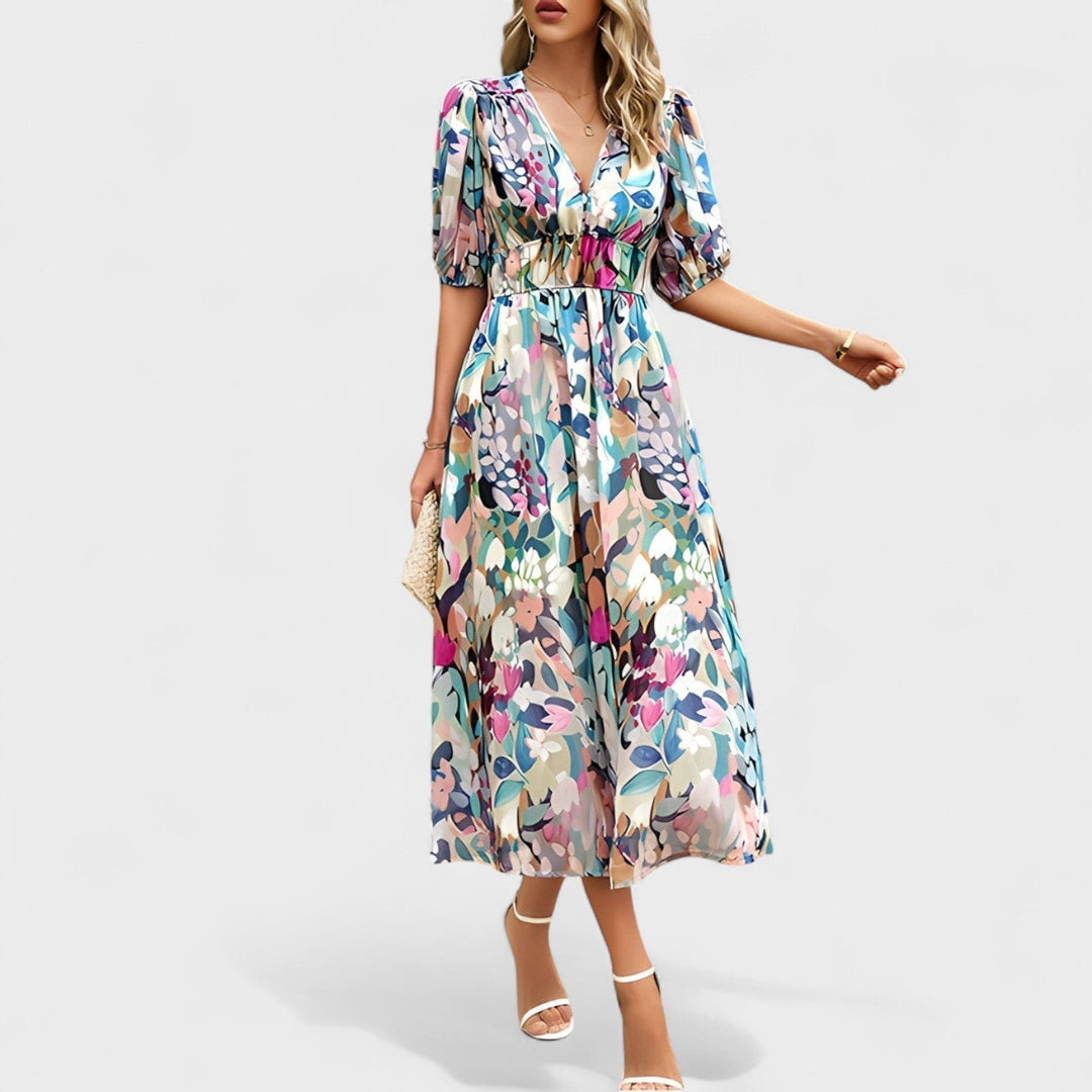 Vintém d'Ouro - Vestido Midi Floral Elegante