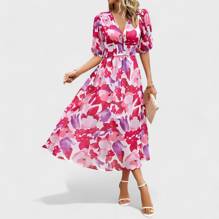 Vintém d'Ouro - Vestido Midi Floral Elegante