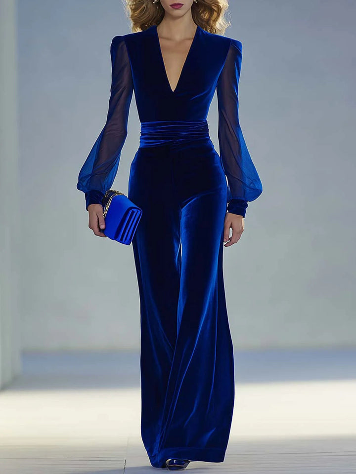 Vintém d'Ouro - Macacão longo elegante com decote em V