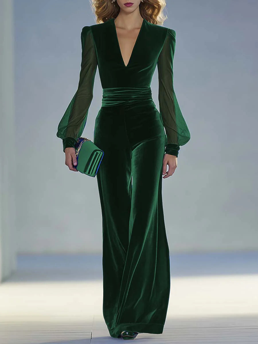 Vintém d'Ouro - Macacão longo elegante com decote em V