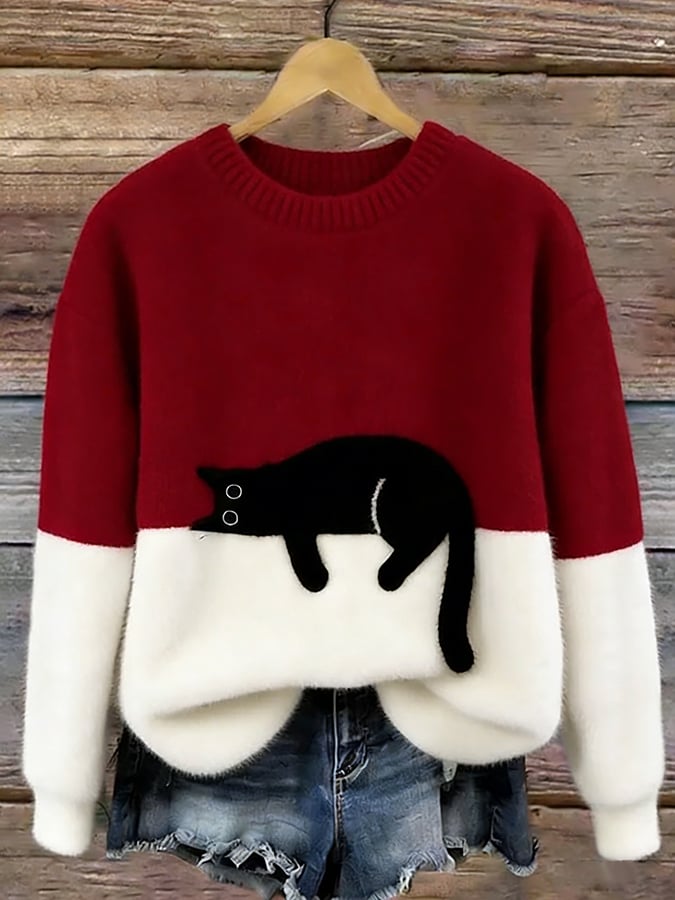Vintém d'Ouro - Camisola Feminina com Gráfico de Gato