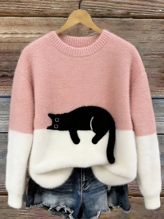 Vintém d'Ouro - Camisola Feminina com Gráfico de Gato