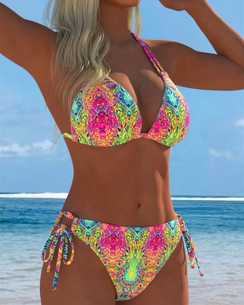 Vintém d'Ouro - Biquíni Estampado com Decote Halter