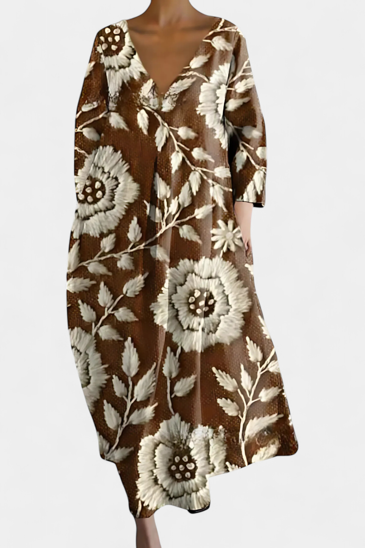 Vintém d'Ouro - Vestido Fluido com Estampa