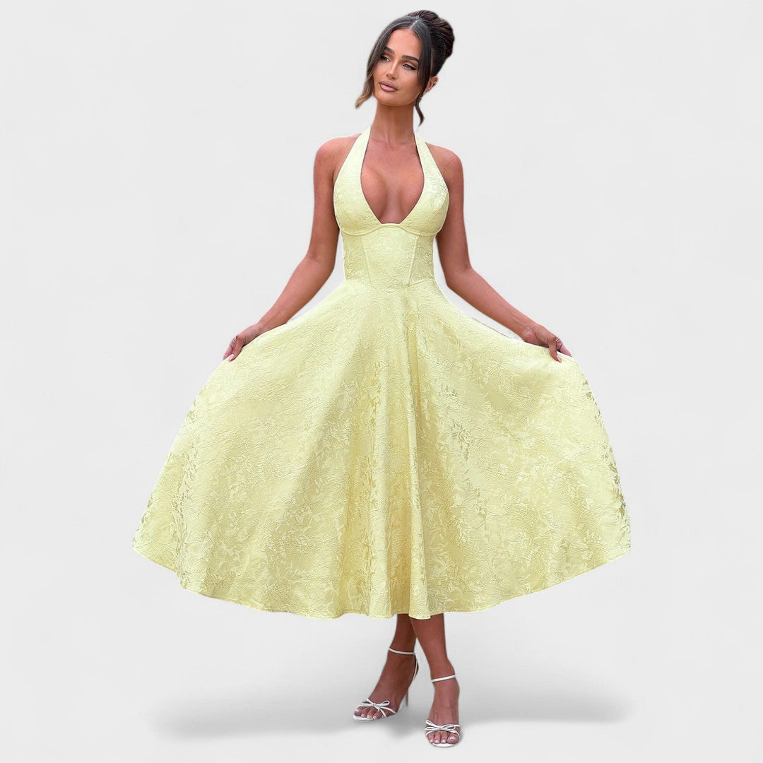 Vintém d'Ouro - Vestido midi com espartilho