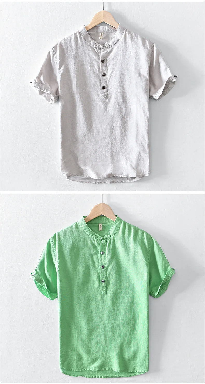 Vintém d'Ouro - Camisa de manga curta em linho de algodão