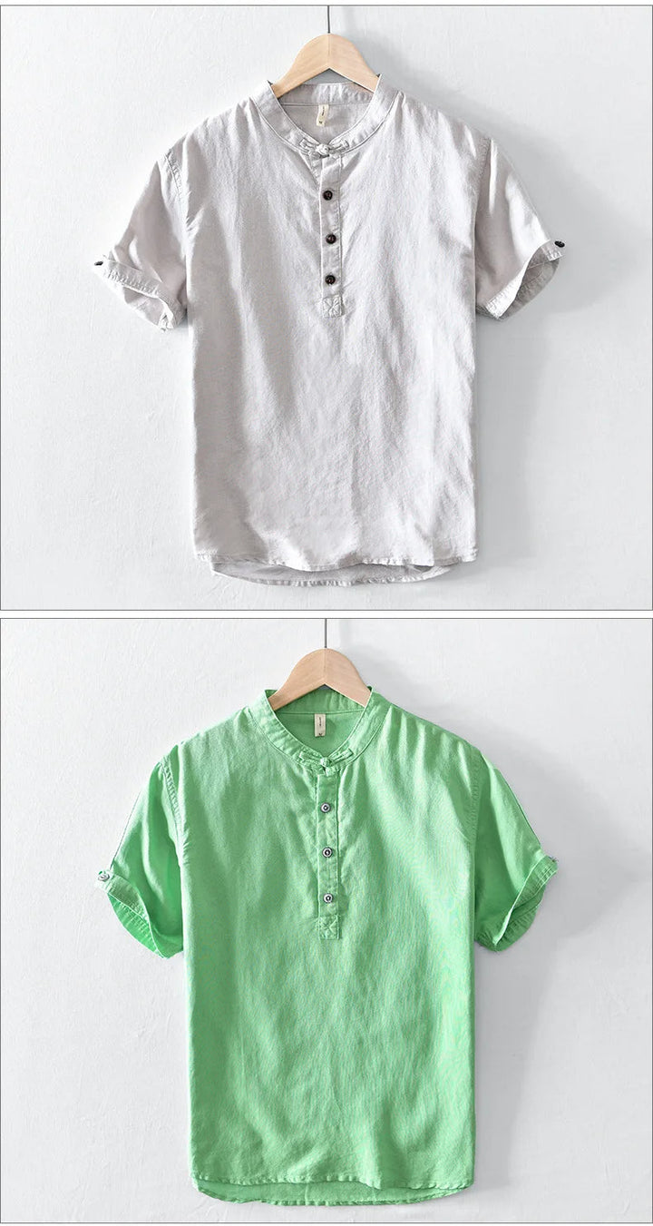 Vintém d'Ouro - Camisa de manga curta em linho de algodão