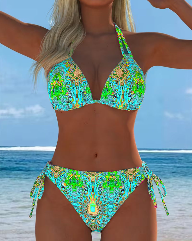 Vintém d'Ouro - Biquíni Estampado com Decote Halter