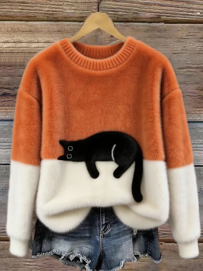 Vintém d'Ouro - Camisola Feminina com Gráfico de Gato