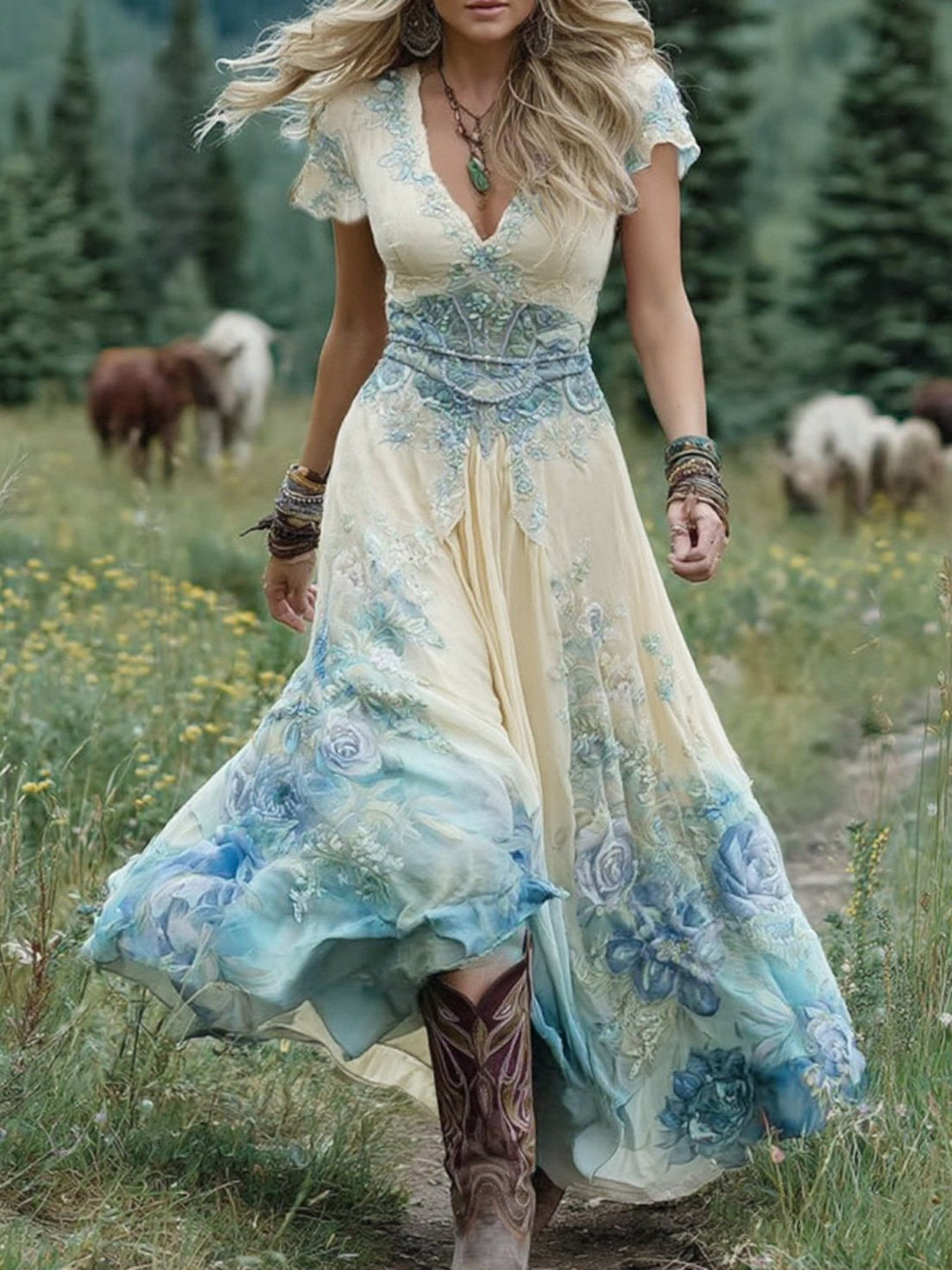 Vintém d'Ouro - Vestido Maxi Curto Floral