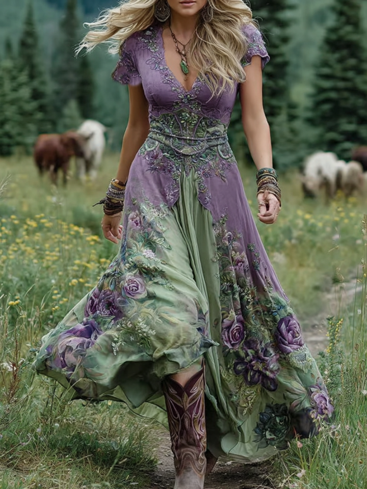 Vintém d'Ouro - Vestido Maxi Curto Floral