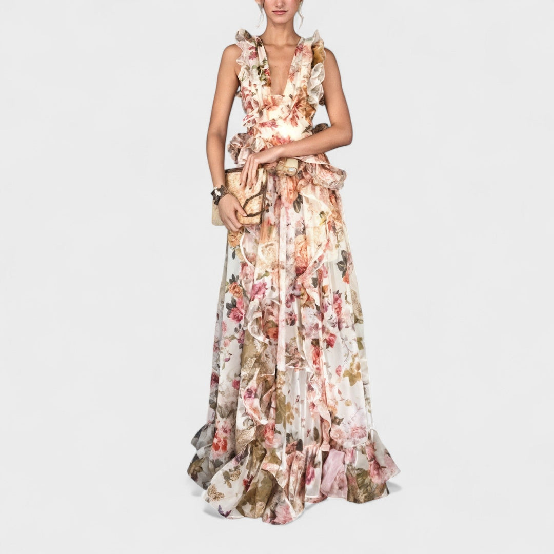 Vintém d'Ouro - Vestido longo com babados