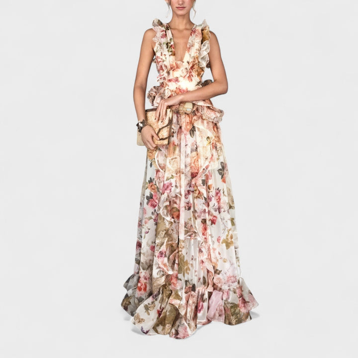 Vintém d'Ouro - Vestido longo com babados