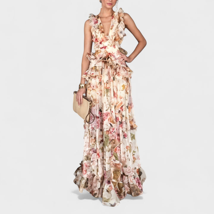 Vintém d'Ouro - Vestido longo com babados