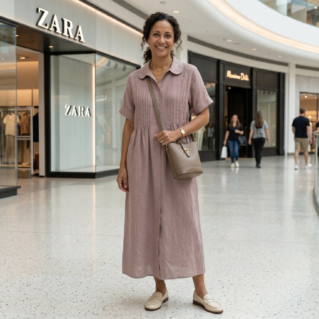 Vintém d'Ouro - Vestido Elegante em Linho