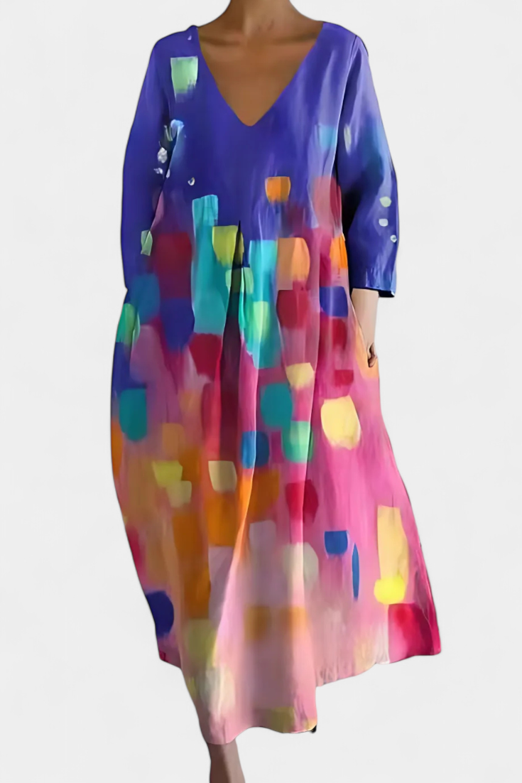 Vintém d'Ouro - Vestido Fluido com Estampa