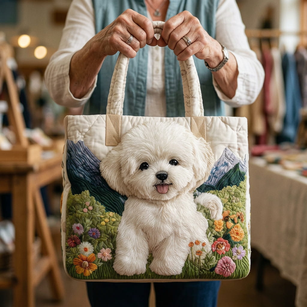 Vintém d'Ouro - Saco Tote Acolchoado com Design Canino