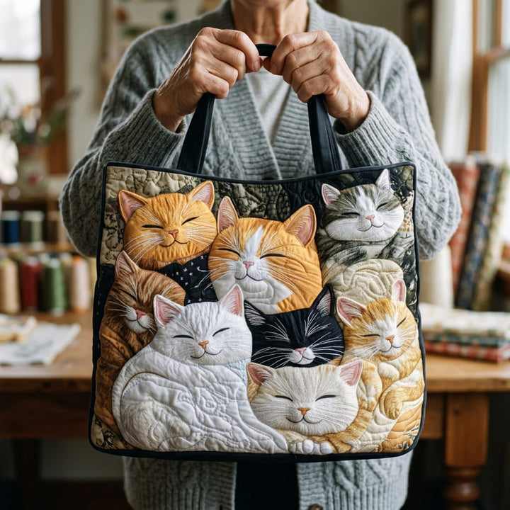 Vintém d'Ouro - Saco Tote Acolchoado com Gatos