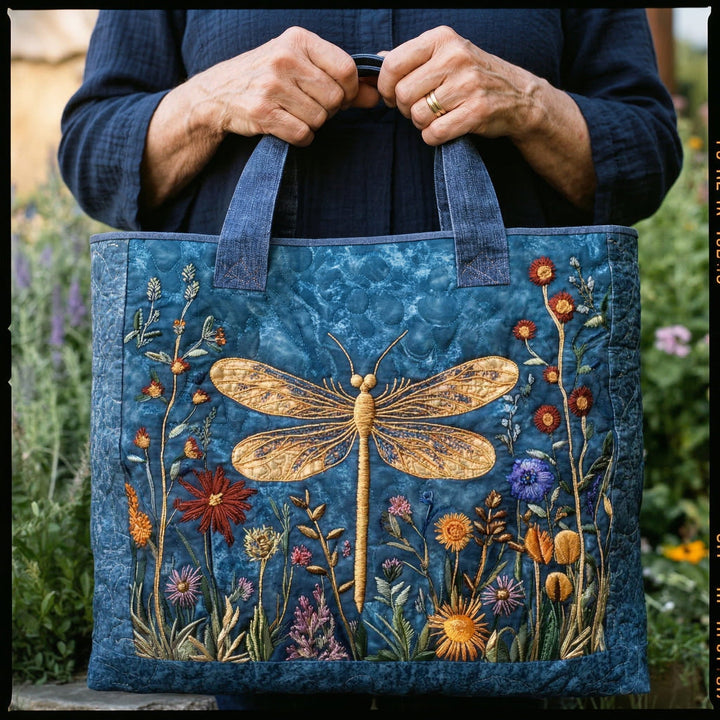 Vintém d'Ouro - Saco Tote Acolchoado com Design de Libélula