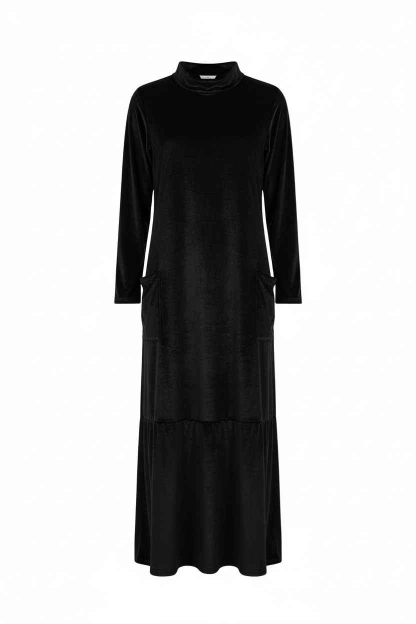 Vintém d'Ouro - Vestido de Veludo Longo com Bolsos