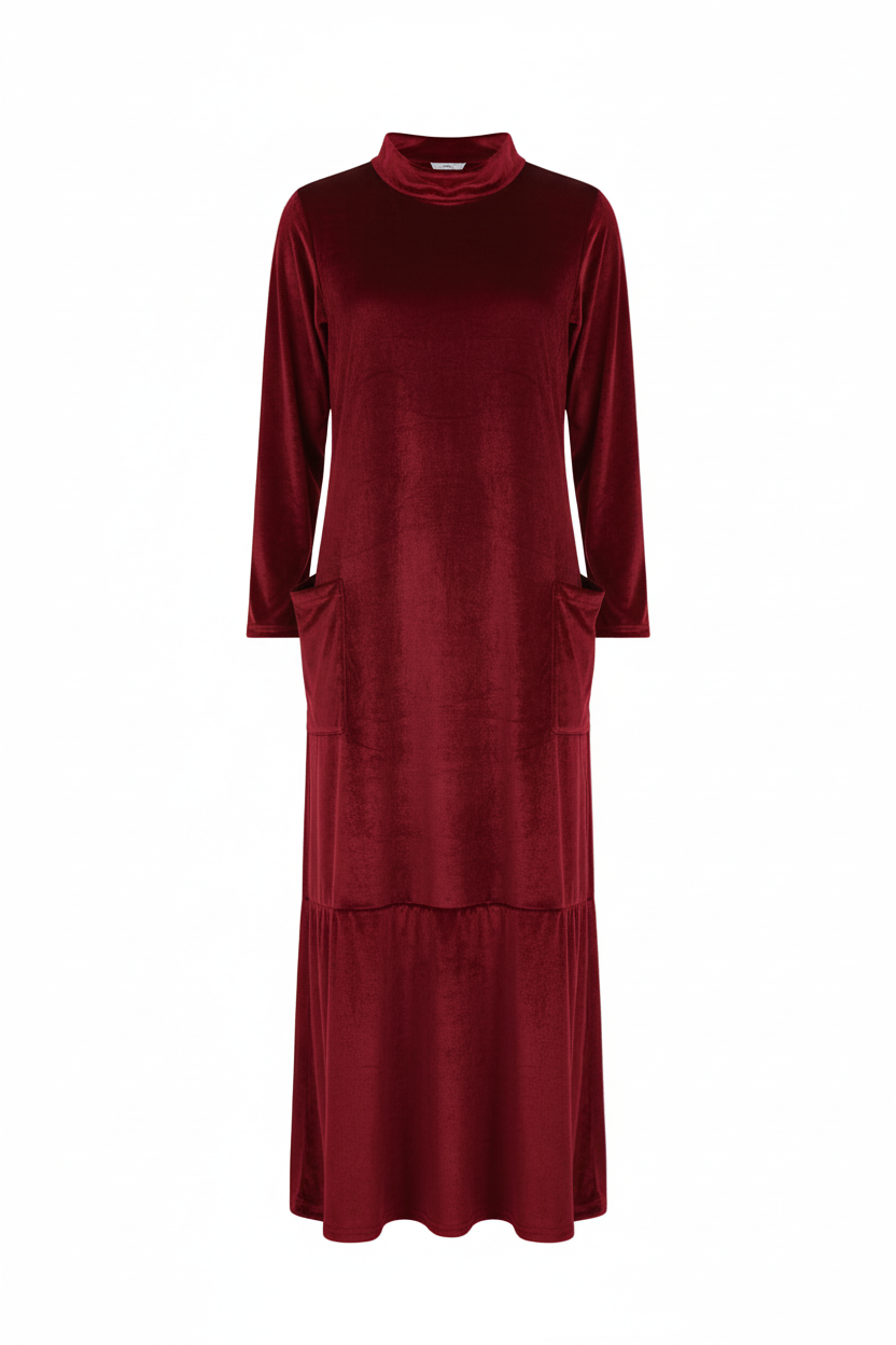 Vintém d'Ouro - Vestido de Veludo Longo com Bolsos
