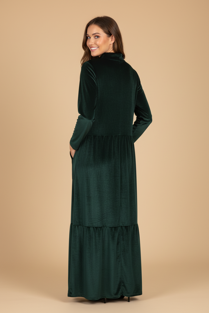 Vintém d'Ouro - Vestido de Veludo Longo com Bolsos