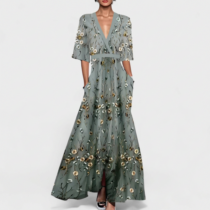 Vintém d'Ouro - Vestido maxi floral elegante