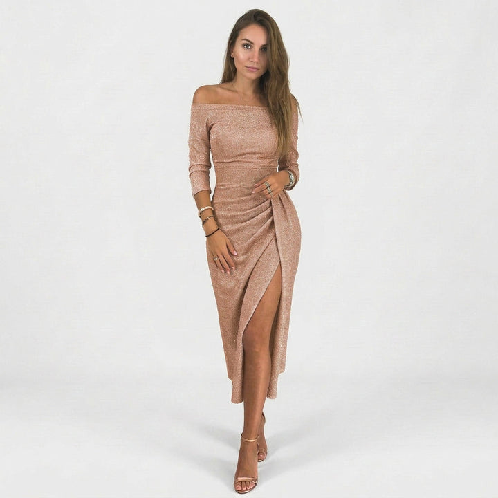 Vintém d'Ouro - Vestido chique com ombros à mostra