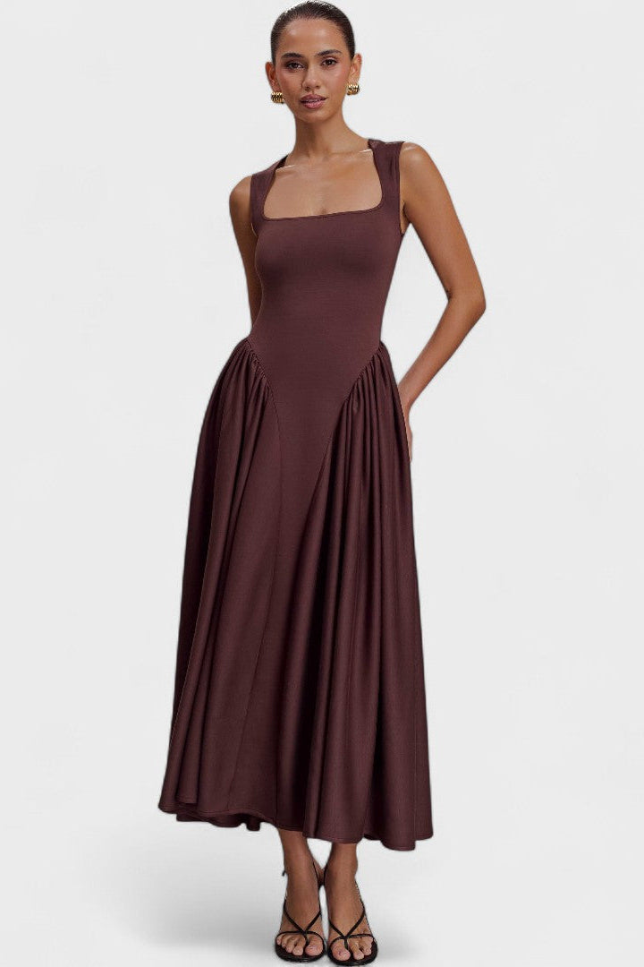 Vintém d'Ouro - Vestido midi em malha castanho
